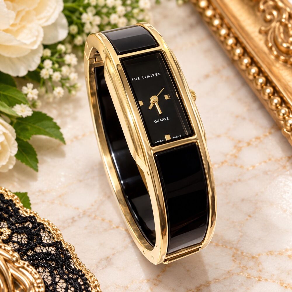 The Limited Black Gold Bangle Watch Women's Quartz Hinged Bracelet Watch